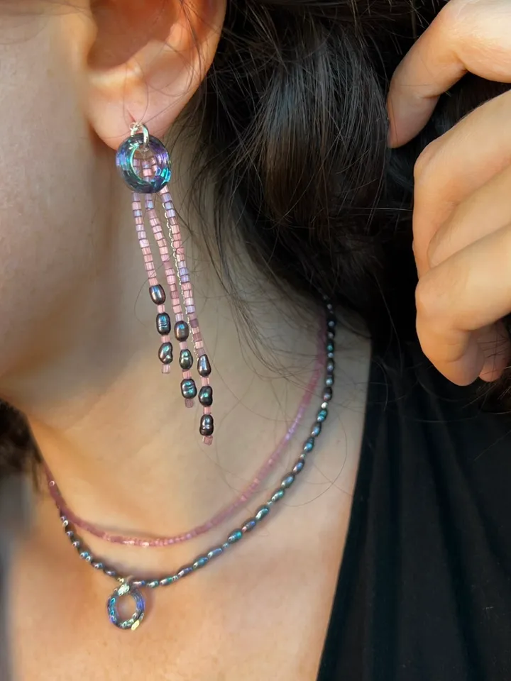 Pearl Silver 925 Jewelry Set Necklace Earrings CALYPSO