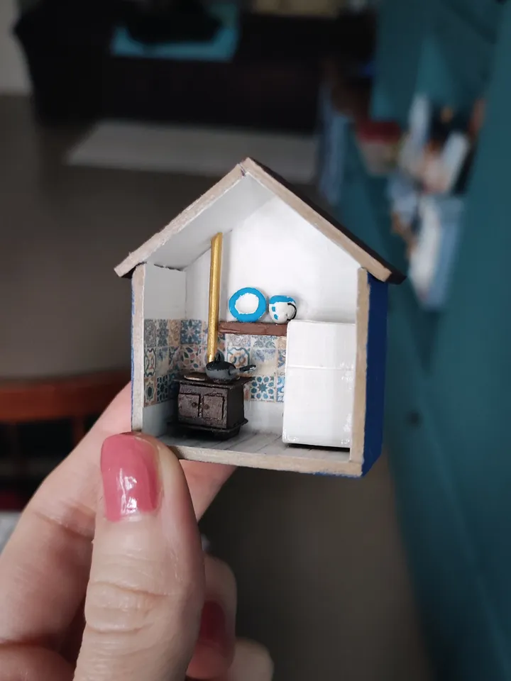 Micro Dollhouse Retro Kitchen Mini with Furniture scale 1:100