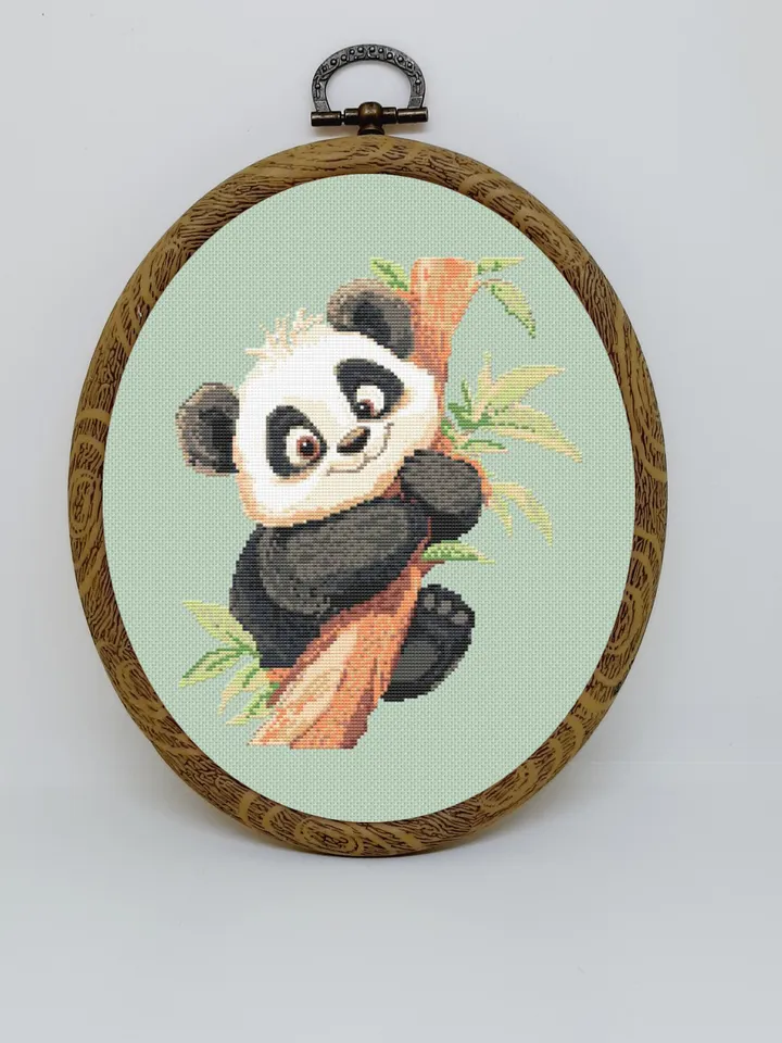 Panda cross stitch pattern pdf, easy embroidery DIY