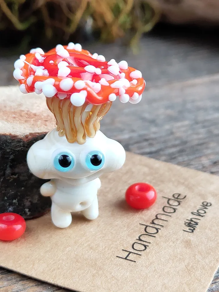 Mushroom ornament glass mushroom miniature , glass toadstools for terrarium decoration mini gardens  or lampwork beads  Mushroom figurine