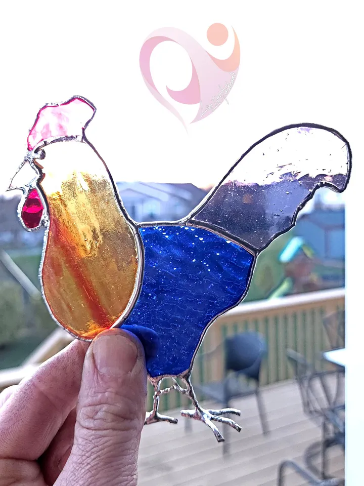 Stained Glass Rooster Suncatcher Chicken Lover Decor Colorful Cockerel Window Art
