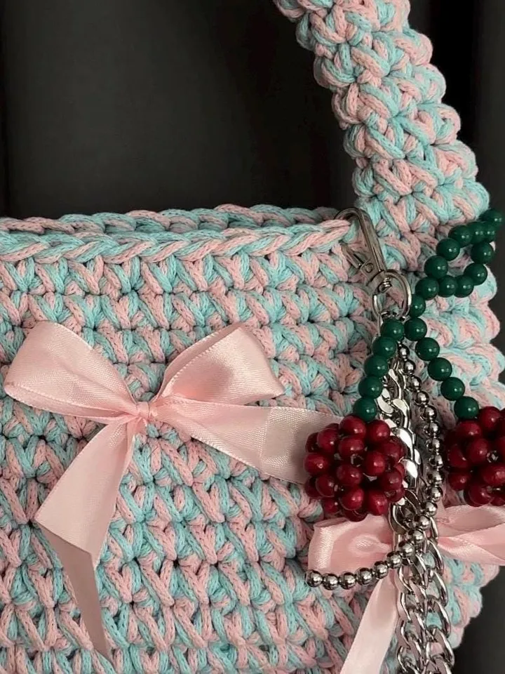 Beaded Cherry Keychain with Metal Chain – Stylish Bag or Key Accessory