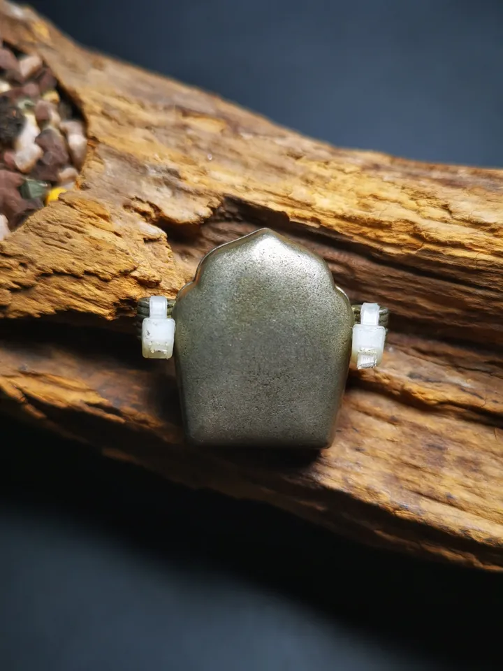 Gandhanra Antique Handmade Gau Ghau Shrine, Yellow Jambhala Mini Tibetan Buddhist Altar Amulet Pendant,Made of White Copper