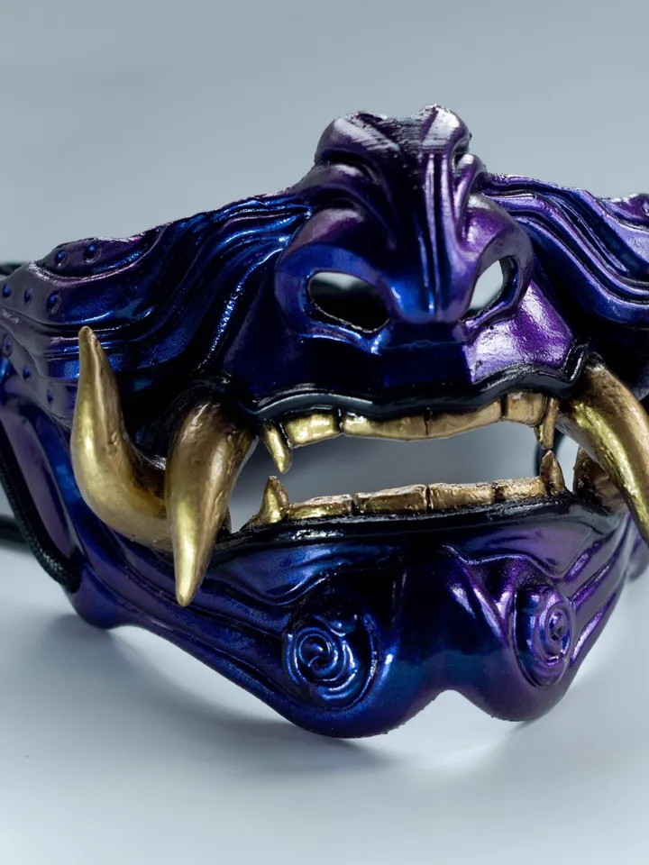 Japanese Oni Half Mask, chameleon oni mask, wearable mask, tengu mask, japanese demon mask, Ghost of Tsushima, Samurai warrior cosplay