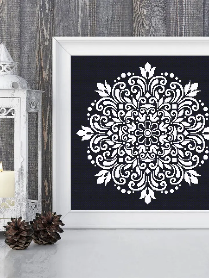 Flower mandala set cross stitch pattern download pdf Floral cross stitch chart Home decor Modern beginner stitch Floral mandala digital #S64