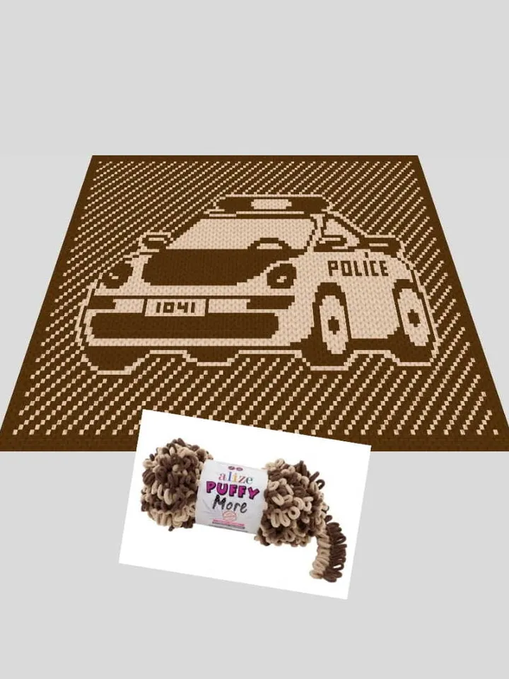 Loop yarn Finger knitted Police Car blanket pattern