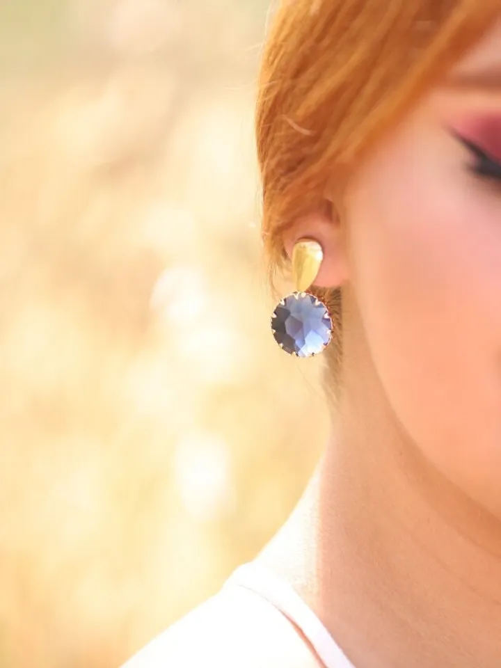 Gold , Montana Blue Boho Bridal Earrings , Swarovski Crystal Statement Boho Wedding Earrings , Boho Bridal Jewelry , Boho Wedding Jewelry,