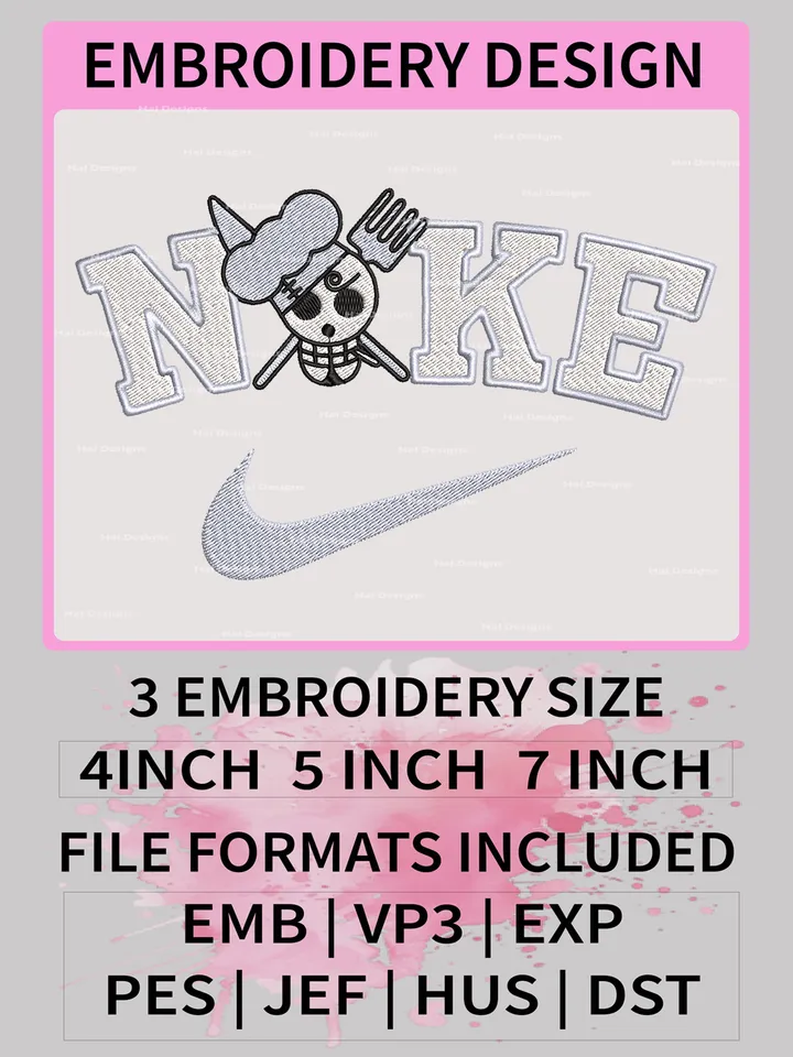 Nike Vinsmoke Sanji Machine Embroidery – One Piece x Nike Anime Embroidery Design 🔥🏴‍☠️✔️