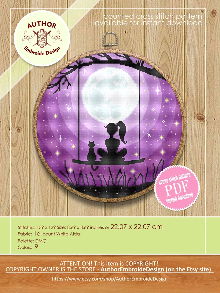 Fantasy moon cross stitch pattern download PDF Follow your dreams Beginner stitch Friendship cross stitch Magic night sky cross stitch #L39