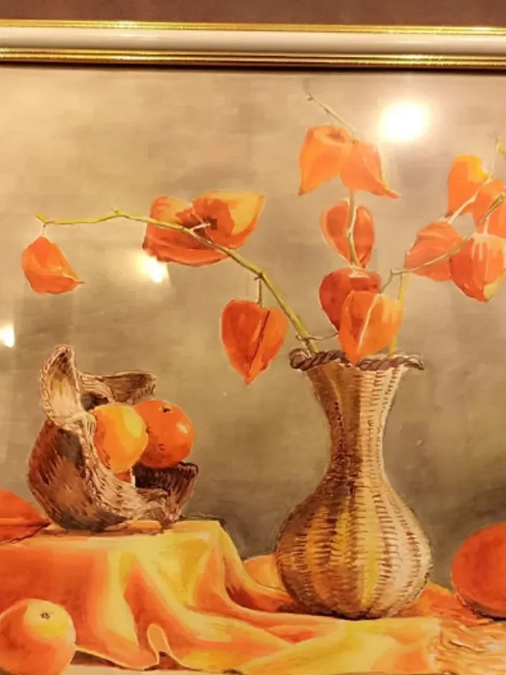 Framed painting under glass "Autumn still life", watercolor, size 30 cm by 35 cm