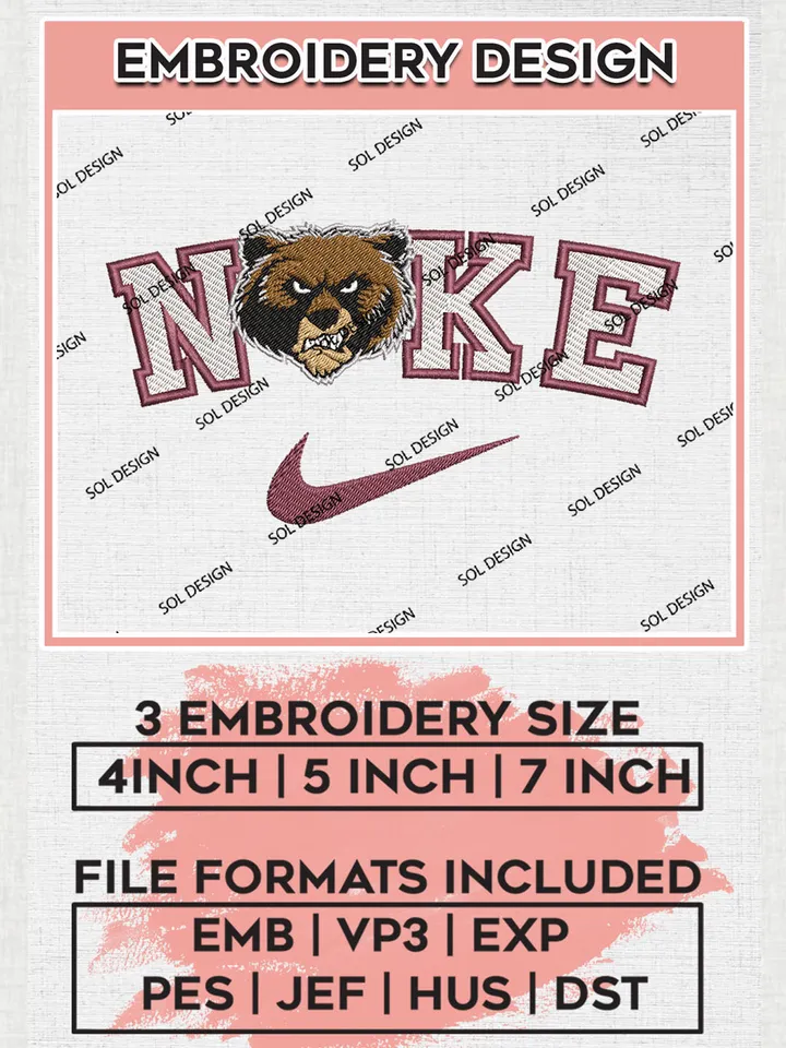 Nike Montana Grizzlies Machine Embroidery Design, NCAA Montana Grizzlies Embroidery Design Design files, NCAA Embroidery Designs, NCAA Machine Embroidery Designs, Digital Download