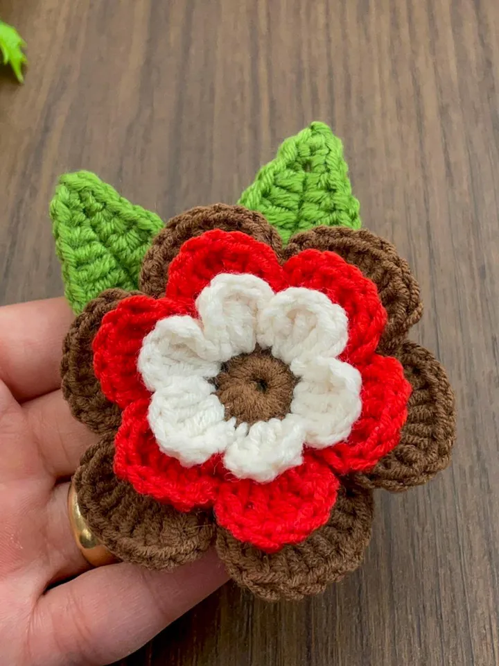 Flower Pattern 3D Layered Crochet Flower PDF Pattern, Multicolor Floral Applique, DIY Brooch Tutorial, Instant Download Motif