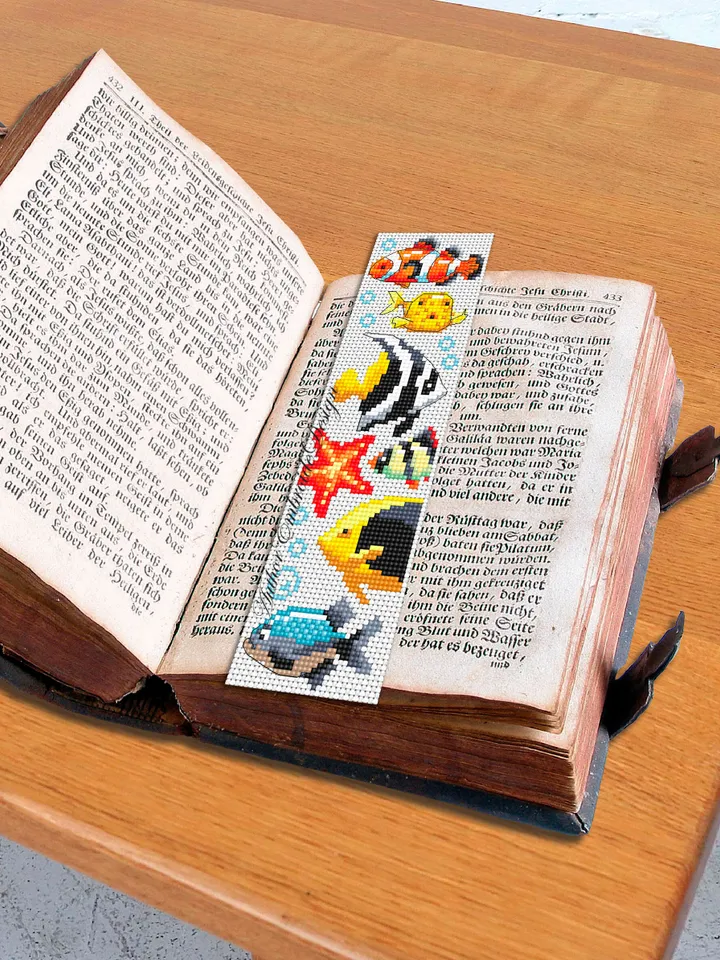 Fish bookmark cross stitch pattern PDF download Aquarium fish cross stitch chart, Bookmark pattern digital PDF, Tropical fish pattern #B277