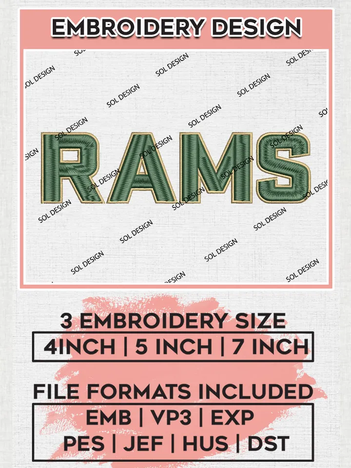 NCAA Rams Football Team Wordmark Logo Embroidery Design Files, NCAA Colorado State Rams Machine Embroidery, NCAA Teams, 3 sizes, NCAA Machine embroidery designs, Digital Download
