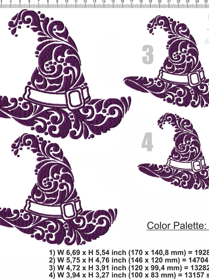 Halloween witch hat embroidery designs Machine embroidery pattern 4 size, Embroidery files wizard hat, Witches hat, Halloween decor #R18