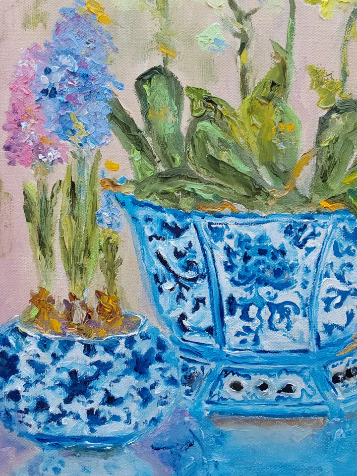 Oil painting on canvas "Still life. Orchid in a Chinese vase" 30x40cm (12x16inch)