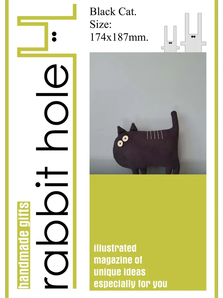 Black cat sewing pattern PDF digital tutorial in English, Halloween doll sewing diy