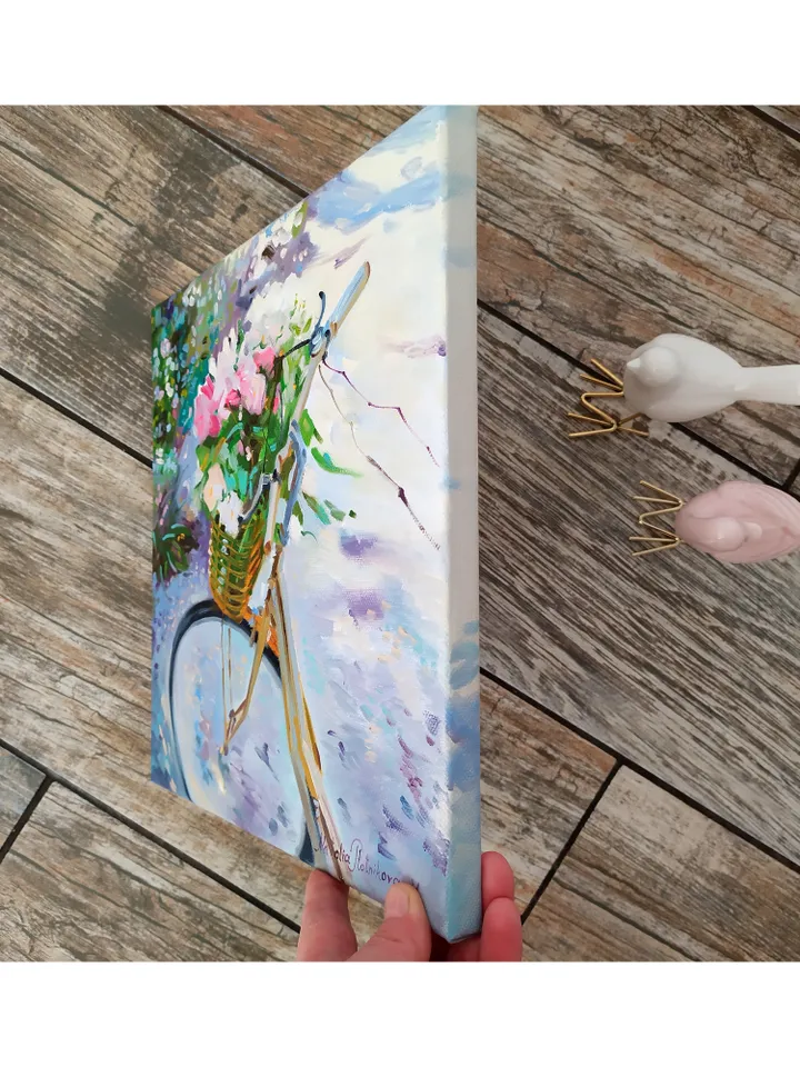 Floral painting Flower Bike Original Art Floral Artwork fine art oil painting