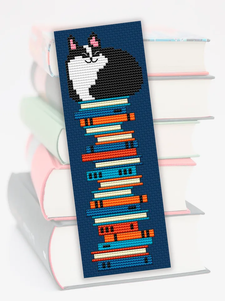 Smart Cat cross stitch bookmark pattern
