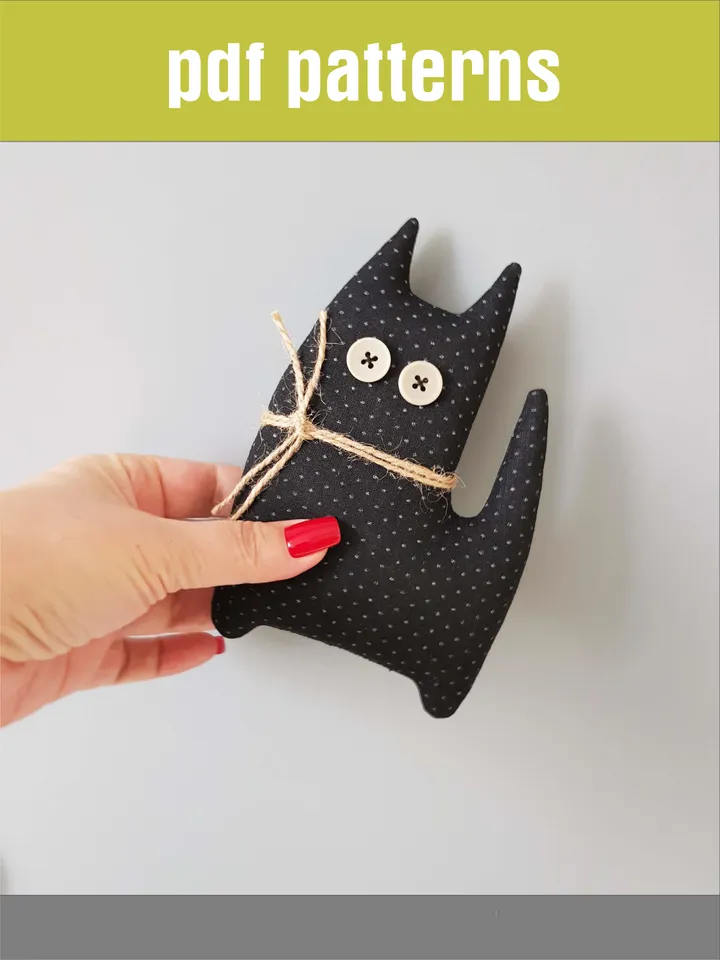 Black Cat sewing pattern PDF, Halloween doll Diy, digital tutorial in English