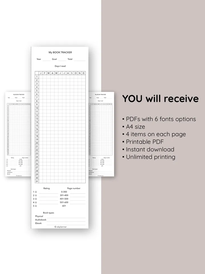 Book reading tracker. Printable bookmark. Gifts for book lovers. Yearly reading habit tracker. Gifts for readers