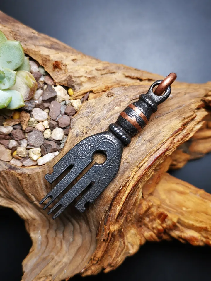 Gandhanra Handmade Tibetan Buddhism Amulet, The Key of Heart Pendant, Made of Cold Iron