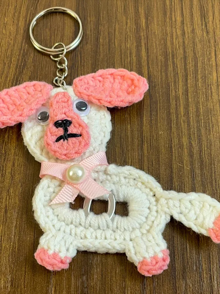 Crochet Puppy Dog Keychain PDF Pattern, Amigurumi Puppy Keyring Tutorial, Upcycled Can Tab Craft, DIY Scrap Yarn Keychain, Instant Download