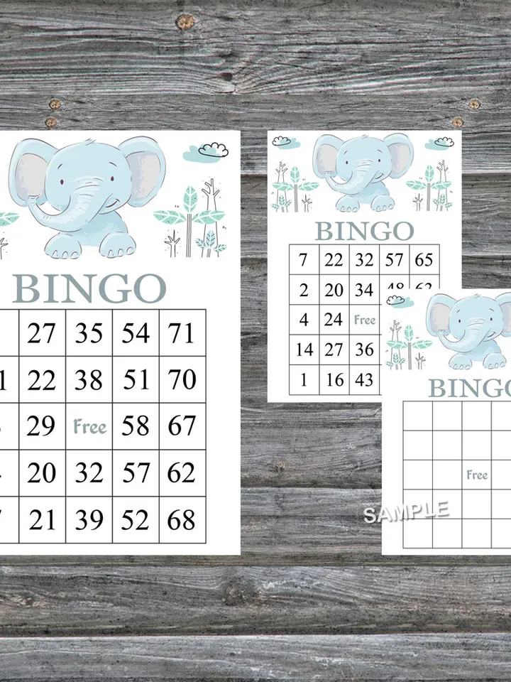 Blue elephant bingo cards,Elephant bingo game,Elephant printable bingo cards,60 Bingo Cards,INSTANT DOWNLOAD--324