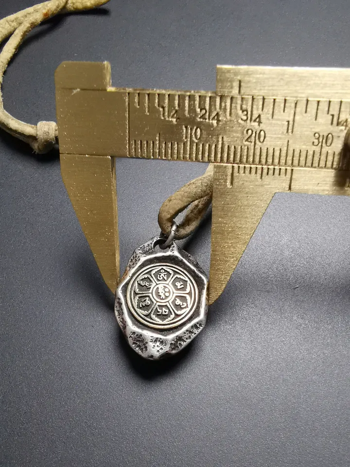 Gandhanra Handmade Tibetan Buddhist Protective Pendant,Om Mani Padme Hum Mantra Amulet,Sterling Silver Gilt