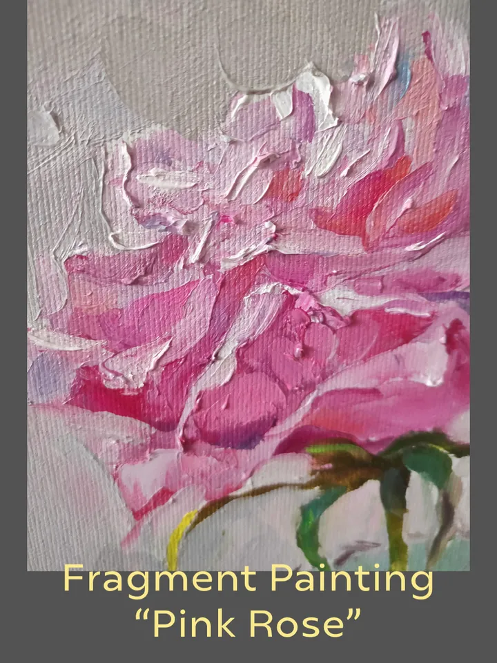 Painting "Pink Rose" Flowers Painting Oil Impasto Palette Knife Stretched canvas 20 x 20 inches Author: Nata_Lena_Art