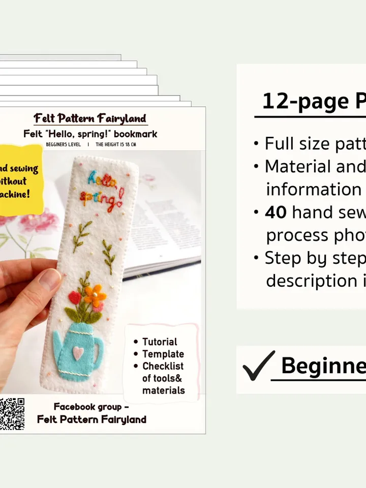 Felt "hello, spring!" bookmark hand sewing PDF tutorial with patterns ...