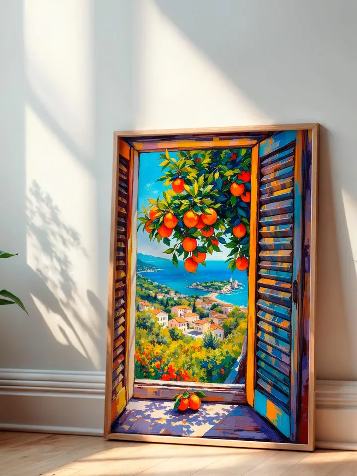 Henri Matisse Inspired Open Window Print Coastal Fauvist Painting Orange Tree View Modern Mediterranean Art Digital Poster Exhibition HMS1