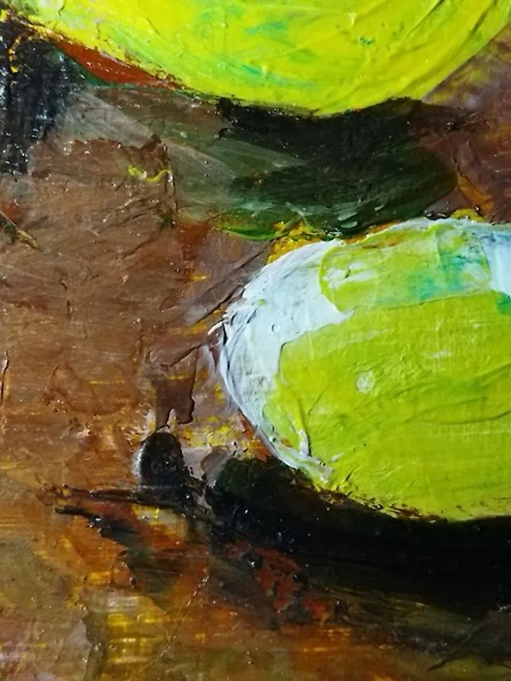 Green ripe grapes fruit berry small oil painting