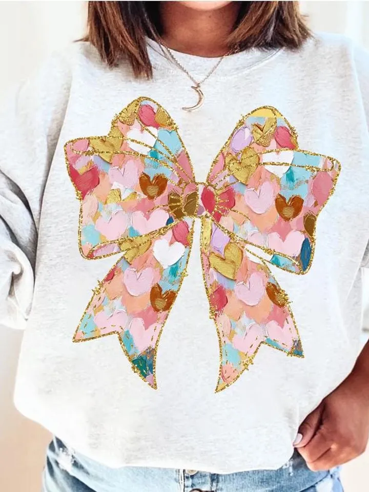 Colorful Coquette gold glitter bow png girls easter coquette design dtf easter girls png kids spring design bow acrylic brushstroke