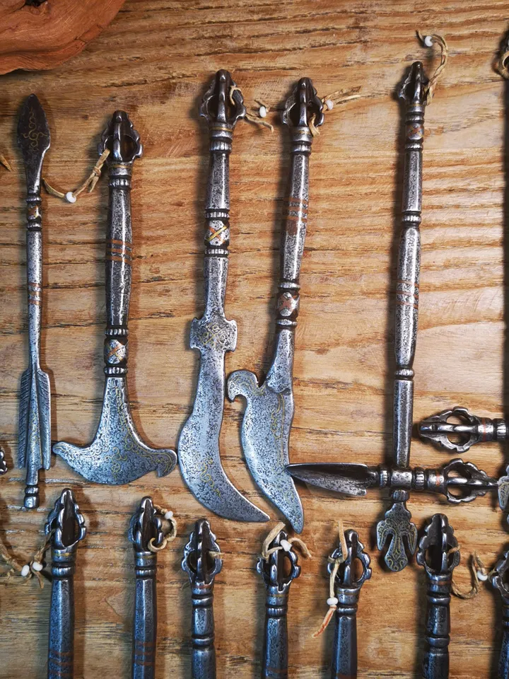 Gandhanra Handmade Antique Tibetan Tantric Practitioner Vajra Chopper Phurba Ritual Implements, 1 Set of 15 PCs,Big Size