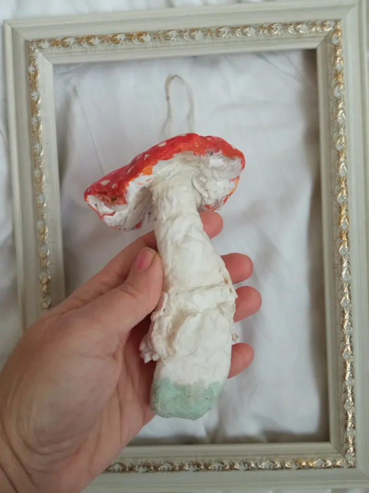 Enchanting Handmade Amanita Mushroom Ornament for Christmas. Tree Xmas toy. Fly agaric. Spun cotton toy
