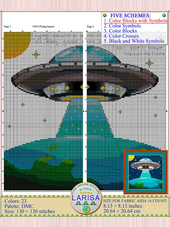 Flying Saucer Cross Stitch Pattern | Flying Disc | UFO