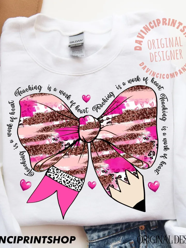 Teacher Valentine Coquette Bow Pencil Png, Glitter Valentine Teacher Heart Pencil Png, Valentines Day Teacher Png Design, Valentines png