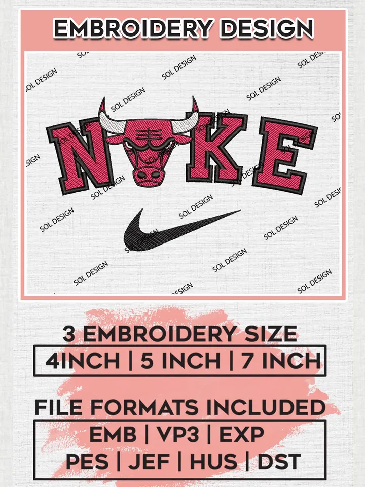 Nike Chicago Bulls Machine Embroidery Designs, NBA Chicago Bulls Embroidery Design Files, NBA Bulls Logo, NBA Machine Embroidery Designs, NBA Embroidery Designs, Digital Download