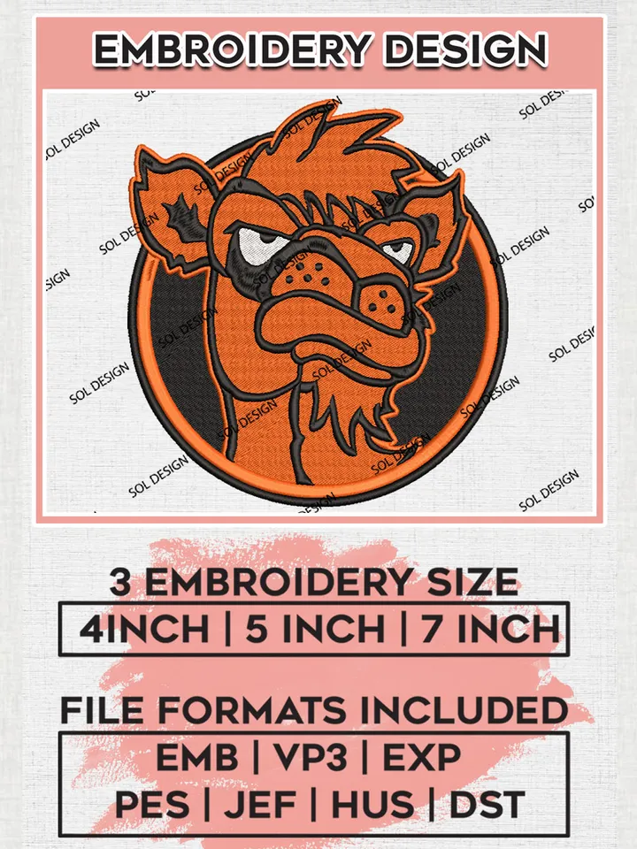 Campbell Fighting Camels Football Team Head Mascot Logo Embroidery Design Files, NCAA Campbell Fighting Camels Machine Embroidery, NCAA Teams, Game Day, 3 sizes, NCAA Machine embroidery designs, Digital Download