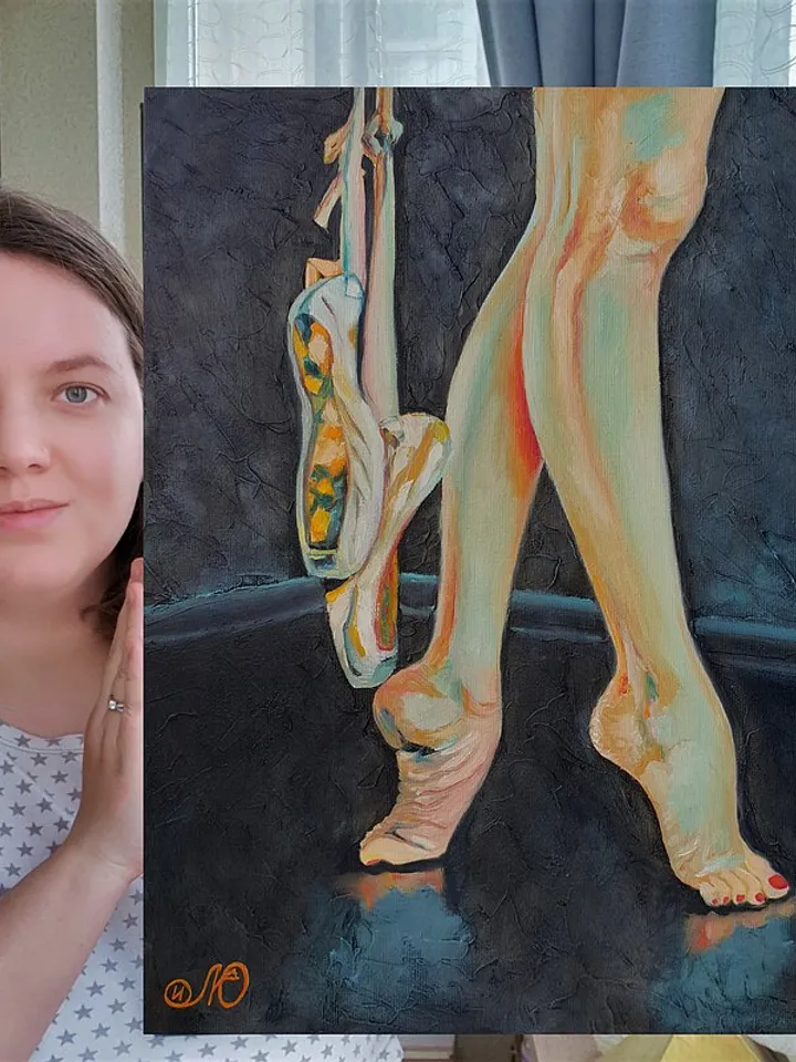 Female Foot Painting Ballerina Original Art Ballet Pointe Wall Art Oil Painting