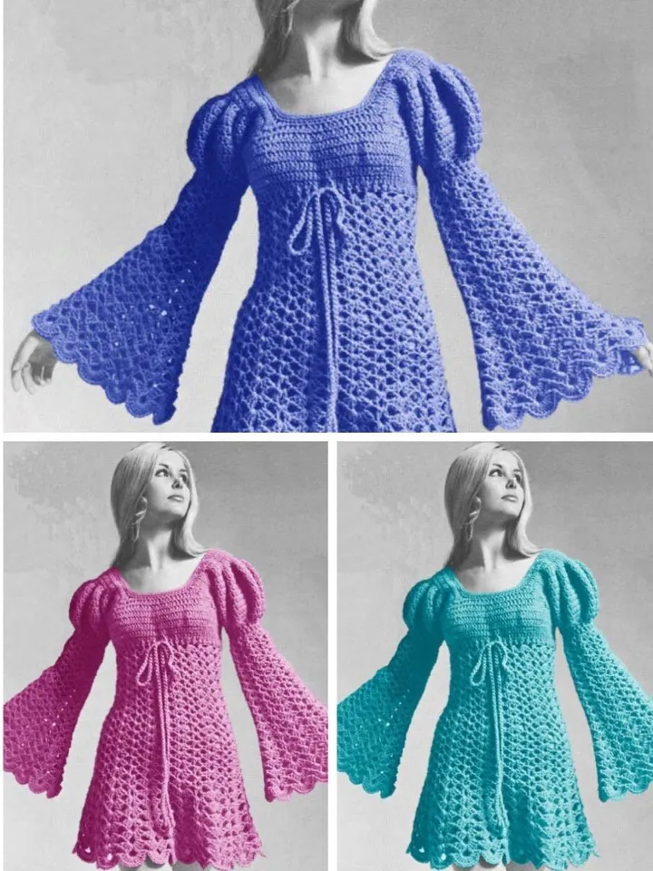 Dress Crochet Pattern ,  easy dress crochet, women dress flared sleeves, dress pattern,