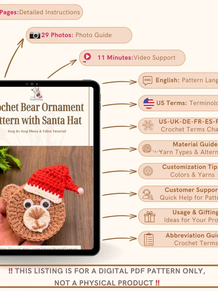 Crochet Santa Hat Pattern, Adorable Christmas Ornament Design for Beginners, Instant Download for Christmas Crochet PDF pattern