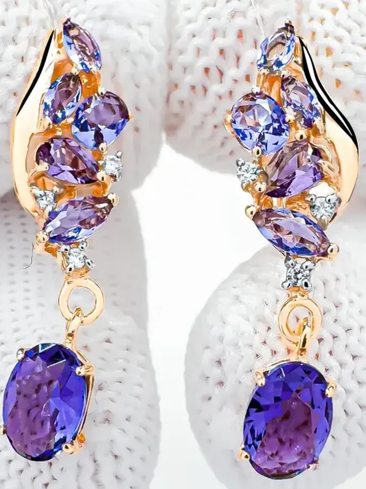 Earrings jewelry Silver gold plated 925 assay value with amethyst