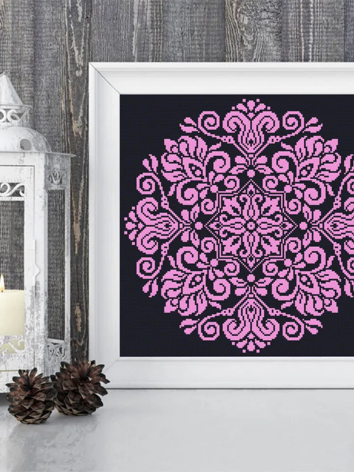 Flower mandala cross stitch pattern PDF download Floral ornament cross stitch chart, Mandala pattern digital PDF, Mandala embroidery #M110