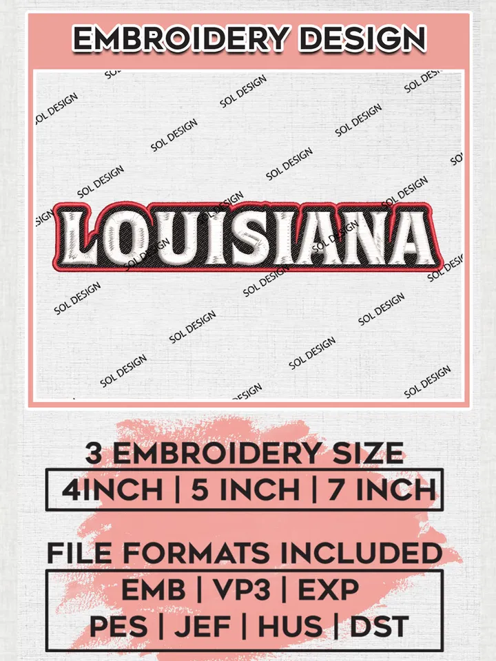 NCAA Louisiana College Team Word Logo Embroidery Design Files, NCAA Louisiana Ragin Cajuns Machine Embroidery, NCAA Teams, Game Day, 3 sizes, NCAA Machine embroidery designs, Digital Download