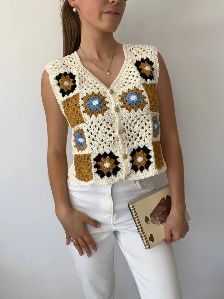 Waistcoat crochet pattern, granny squares waistcoat, women ladies vest crochet pdf