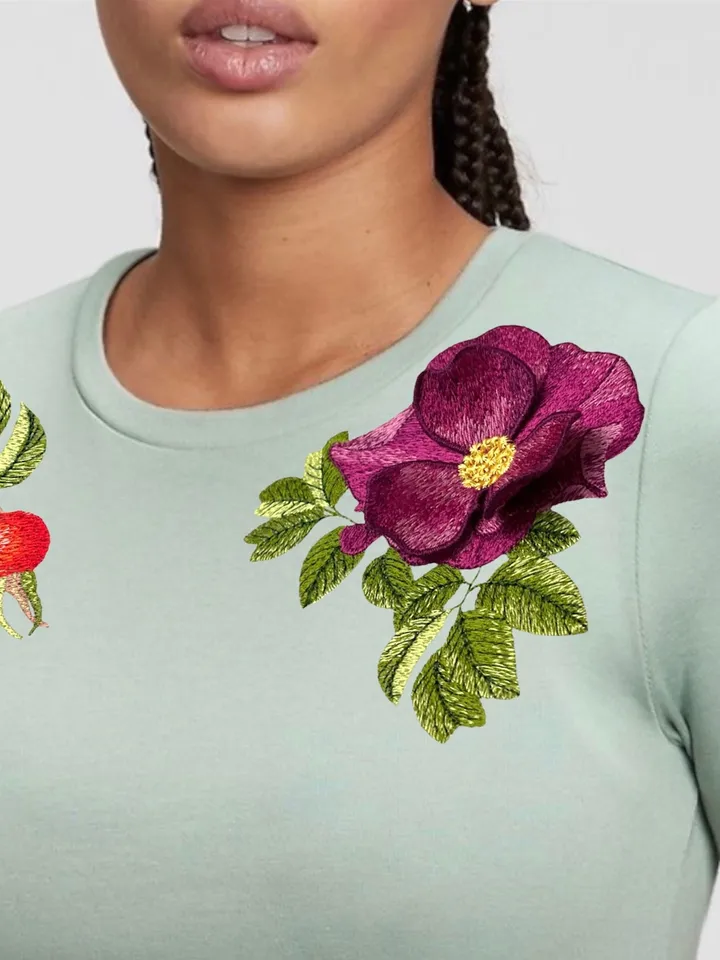 Rose hip set with 3D elements Floral pattern Flower machine embroidery design 3D floral motif 3D flowers digital embroidery pattern clothing