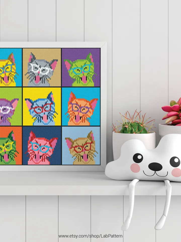 Cat Andy Warhol Cross stitch pattern | Embroidery Pattern | Instant Download | Embroidery Designs