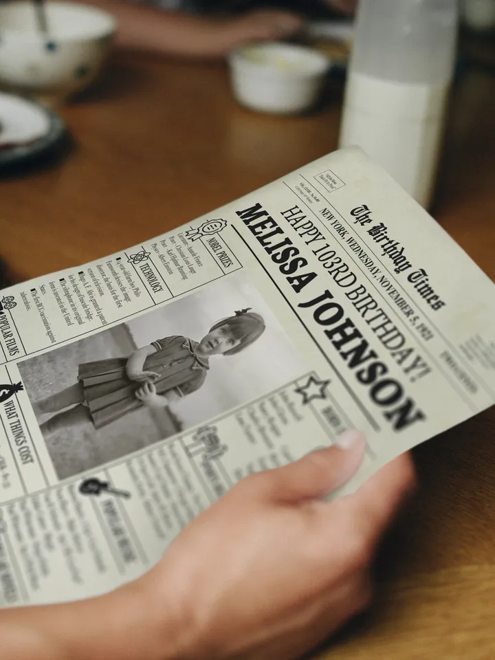 103rd birthday, 103rd birthday newspaper poster sign, custom gift for grandma, gift for grandma from granddaughter, unique gift for grandma